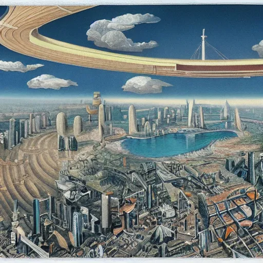 Image similar to a utopian city, surrealist art