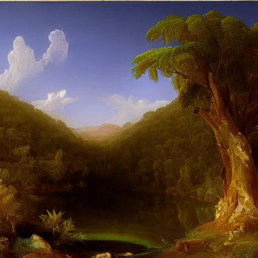 Prompt: a highly detailed painting of the australian bush by thomas cole
