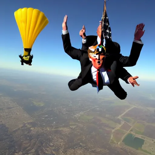 Prompt: donald trump skydiving,