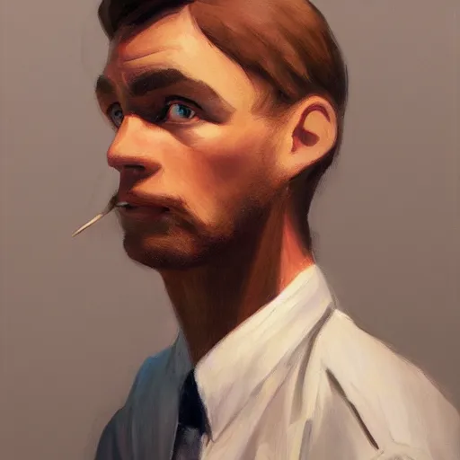 Image similar to a brown haired man with a 5 o'clock shadow, detailed, edward hopper, trending on artstation,