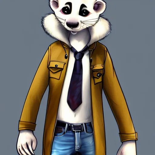 Prompt: beautiful furry art of ferret in jacket and jeans, deviant art, high quality, detailed, zootopia style