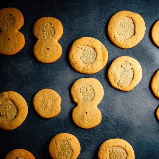 Prompt: a sheet of cookies in the shape of money. Baked goods that look like currency. Photography, 2015.