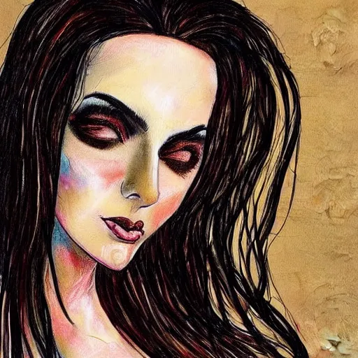 Image similar to portrait in strange art style, very creative drawing and painting of a beautiful woman