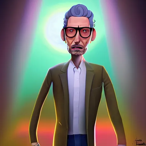 Prompt: jeff goldblum as rick from rick and morty, photography, realistic, artstation, high quality, ultra-detailed