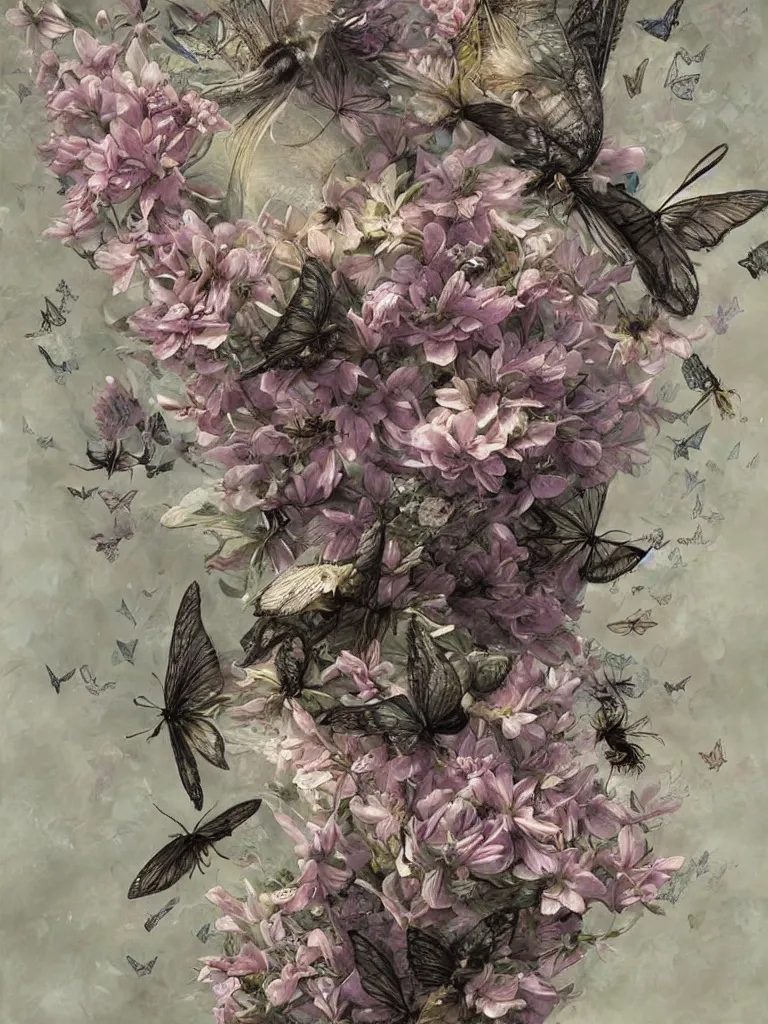 Prompt: a chaotic whirlwind of birds and butterflies and bees, intricate details, aesthetically pleasing and harmonious natural and pastel colors, art by marco mazzoni, impressionism, detailed, dark, wind