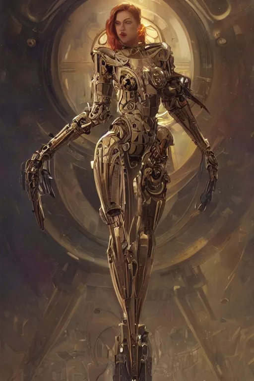 Image similar to organic cyborg holding a weapon, art deco, soft lighting, sci fi fantasy, intricate, elegant, highly detailed, lifelike, photorealistic, 2d matte illustration, artstation, illustration, concept art, smooth, sharp focus, art by John Collier and Albert Aublet and Krenz Cushart and Artem Demura and Alphonse Mucha