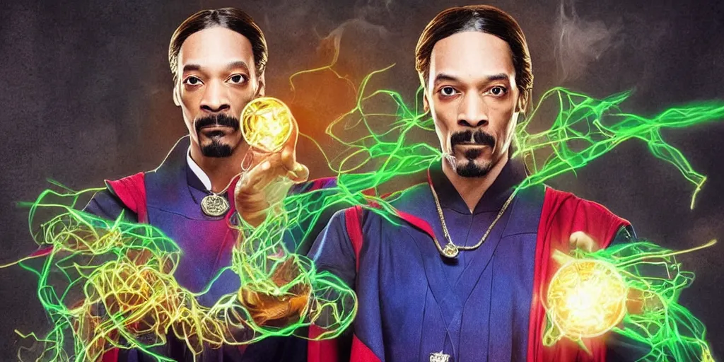 Prompt: snoop dogg as the doctor strange, marijuana leaves, green light, highly detailed, marvel cinematic universe, mcu, photo