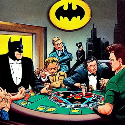 Image similar to batman playing poker and winning in a museum, photograph of, extremely detailed