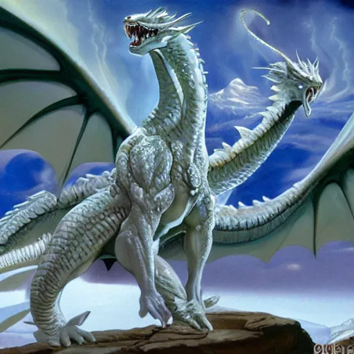 Prompt: ice dragon by Boris Vallejo ultra detail