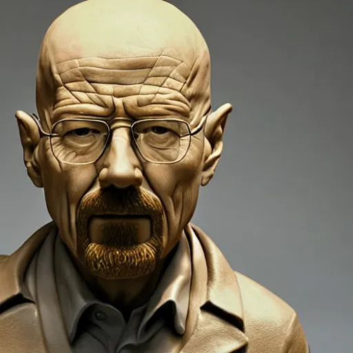 Image similar to a clay sculpture bust of walter white, photograph, studio lighting, award winning sculpture