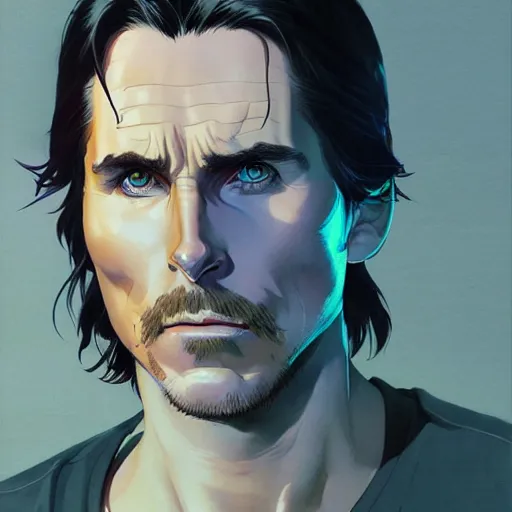 Prompt: christian bale as manga character, realistic shaded perfect face, fine details. anime. realistic shaded lighting poster by ilya kuvshinov katsuhiro otomo ghost - in - the - shell, magali villeneuve, artgerm, jeremy lipkin and michael garmash and rob rey