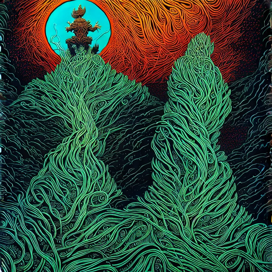 Image similar to A highly detailed crisp god like figure with small and intricate details by dan mumford and Eyvind Earle