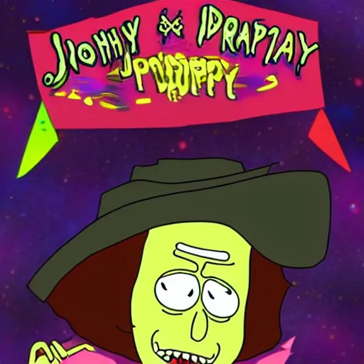 Prompt: johnny depp in rick and morty style