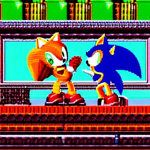 Image similar to game still sprites of sonic and tails in sonic the hedgehog 1991