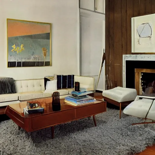 Image similar to mid century modern american life style living room interior by kelly wearstler, photorealism, detailed