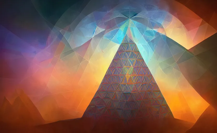 Image similar to a painting of a sacred geometry trending on artstation in the style of greg rutkowski, 3 d, fractal, 4 d, endless, rainbow, geometric tesseract, symmetry, wallpaper, sacred