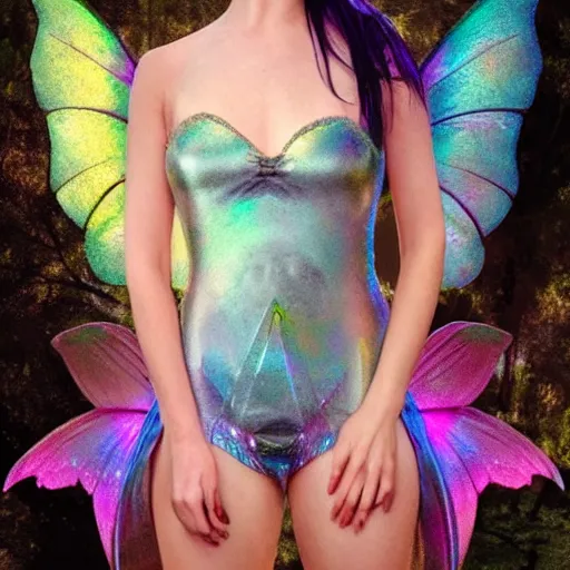 Image similar to sasha grey as a fantasy fairy. iridescent color