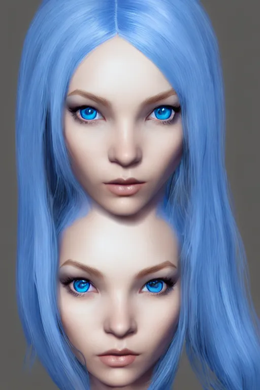 Prompt: a beautiful and highly detailed digital illustration of a female elf with blue hair, a digital painting by lu ji, cgsociety, photorealism, daz 3 d, sketchfab, zbrush