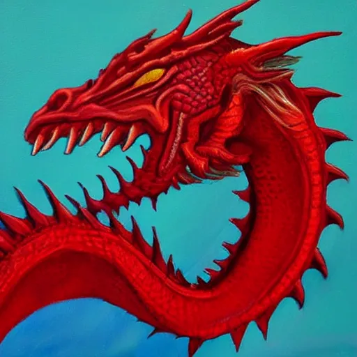Prompt: a red dragon, profile picture, renaissance style, oil paint