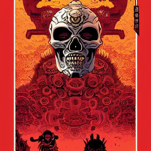 Image similar to skull samurai mask on hell by feng zhu and loish and laurie greasley, victo ngai, andreas rocha, john harris