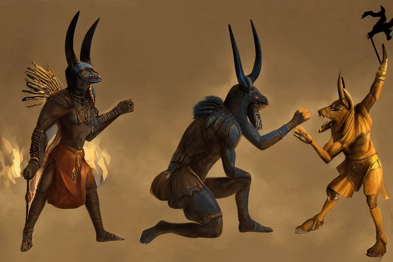 Image similar to battle to the death between anubis and bob ross, 4 k, hd, concept art