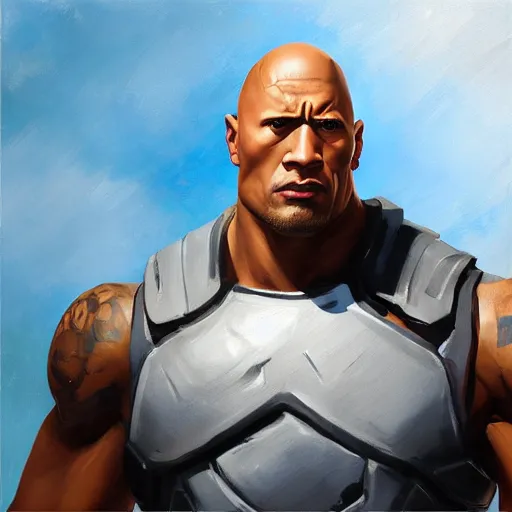 Image similar to greg manchess portrait painting of fierce partially armored foundation aka dwayne the rock johnson from fortnite as overwatch character, medium shot, asymmetrical, profile picture, organic painting, sunny day, matte painting, bold shapes, hard edges, street art, trending on artstation, by huang guangjian, gil elvgren, ruan jia, greg rutkowski, gaston bussiere