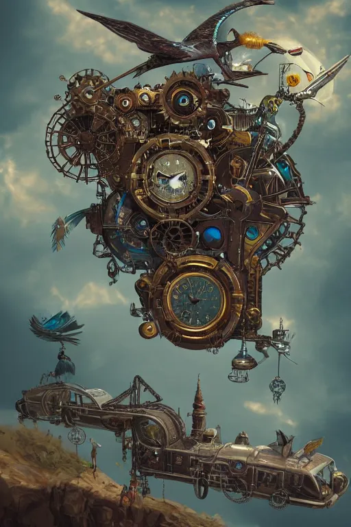 Image similar to Clockpunk Flying Machine, fantasy, magic, ultra detailed, digital art, trending on artstation, illustration