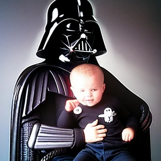 Prompt: a photo of Darth Vader as a baby sitter