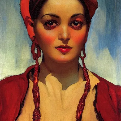 Prompt: portrait of a young snake charmer, morocco 1 9 2 0, by j. c. leyendecker, tamara de lempicka