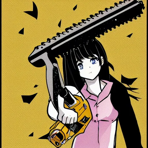 Image similar to manga girl holding a chainsaw