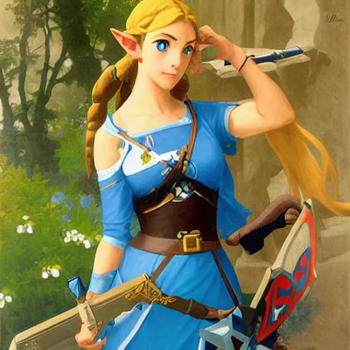 Image similar to princess Zelda, Nintendo 64, breath of the wild, by William-Adolphe Bouguereau