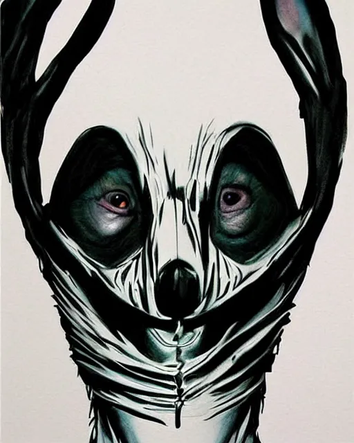 Image similar to frank halloween rabbit mask in donnie darko, airbrush, drew struzan illustration art, key art, movie poster