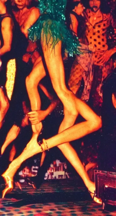 Image similar to antichrist dancing at Studio 54, disco, saturated color, high contrast, depth of field, 1976, bad vhs