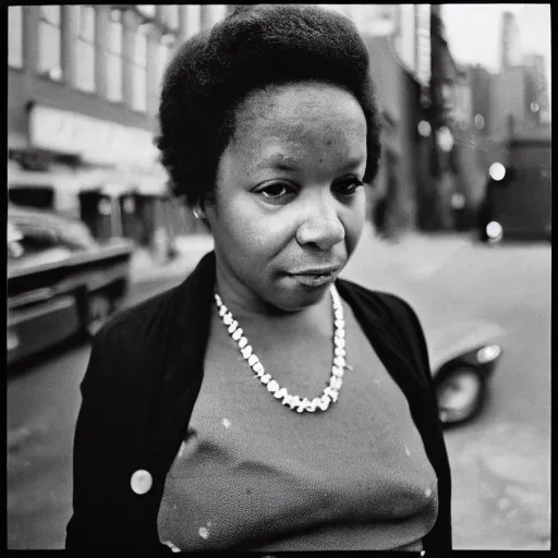 Prompt: analog medium format bokeh night flash portrait in harlem, 1 9 6 0 s, high key, photographed on expired film, detailed photograph