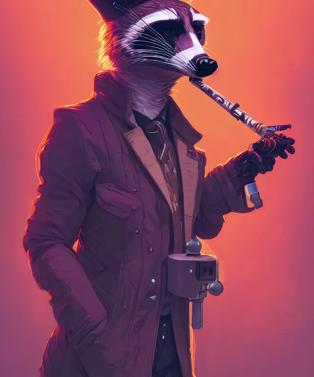 Image similar to a portrait of an anthropomorphic cyberpunk raccoon smoking a cigar, cyberpunk!, fantasy, elegant, digital painting, artstation, concept art, matte, sharp focus, illustration, art by josan gonzalez