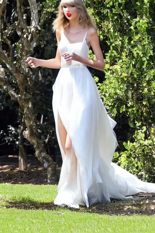 Image similar to taylor swift in a beautiful wedding dress