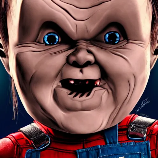 Prompt: chucky the doll in deadpool digital art 4 k detailed super realistic