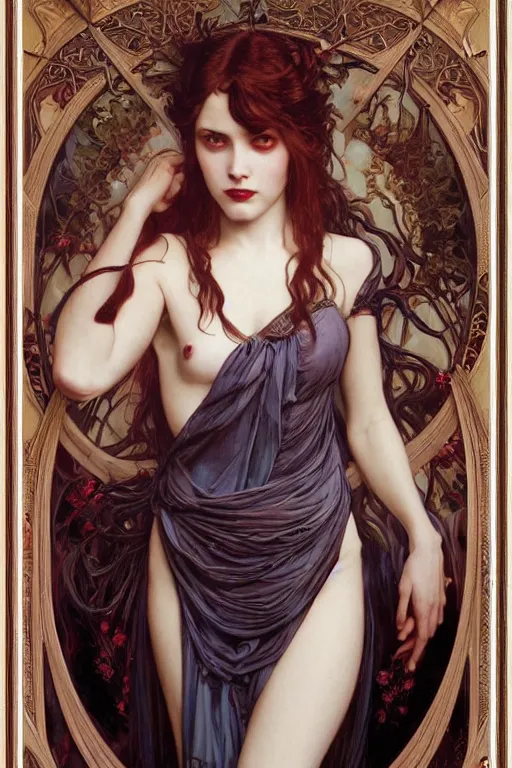 Image similar to masterpiece painting of beautiful vampire girl by donato giancola, darius zawadzki and tom bagshaw, face by artgerm and edmund leighton, alphonse mucha, background by james jean and h. r. giger, 8 k, biomechanical horror, majestic, volumetric lighting, porcelain skin, french nouveau, trending on pixiv