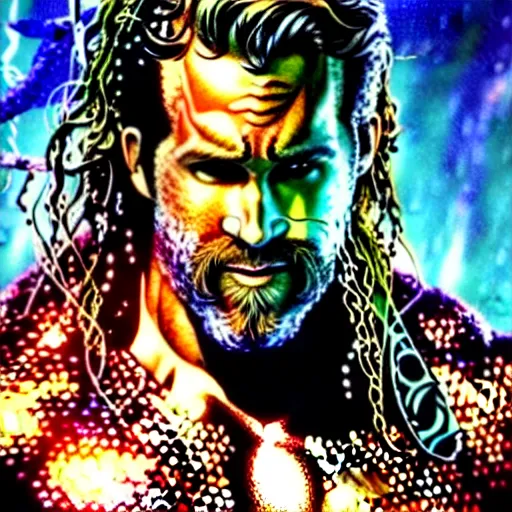 Image similar to uhd photorealistic portrait of ryan reynolds as aquaman, by amano, ayami kojima, greg rutkowski, lisa frank, mark brooks, and karol bak, masterpiece, cinematic composition, dramatic pose, studio lighting, hyperdetailed, intricate details