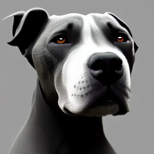 Image similar to photo of a skinny dark gray coat pit bull with a white paws and a white nose! animated digital art, highly detailed, animated digital matte painting, beautiful eyes!, pretty face!!, trending on artstation symmetry, concept art, sharp focus, illustration, art by! ilya kuvshinov!!, octane render