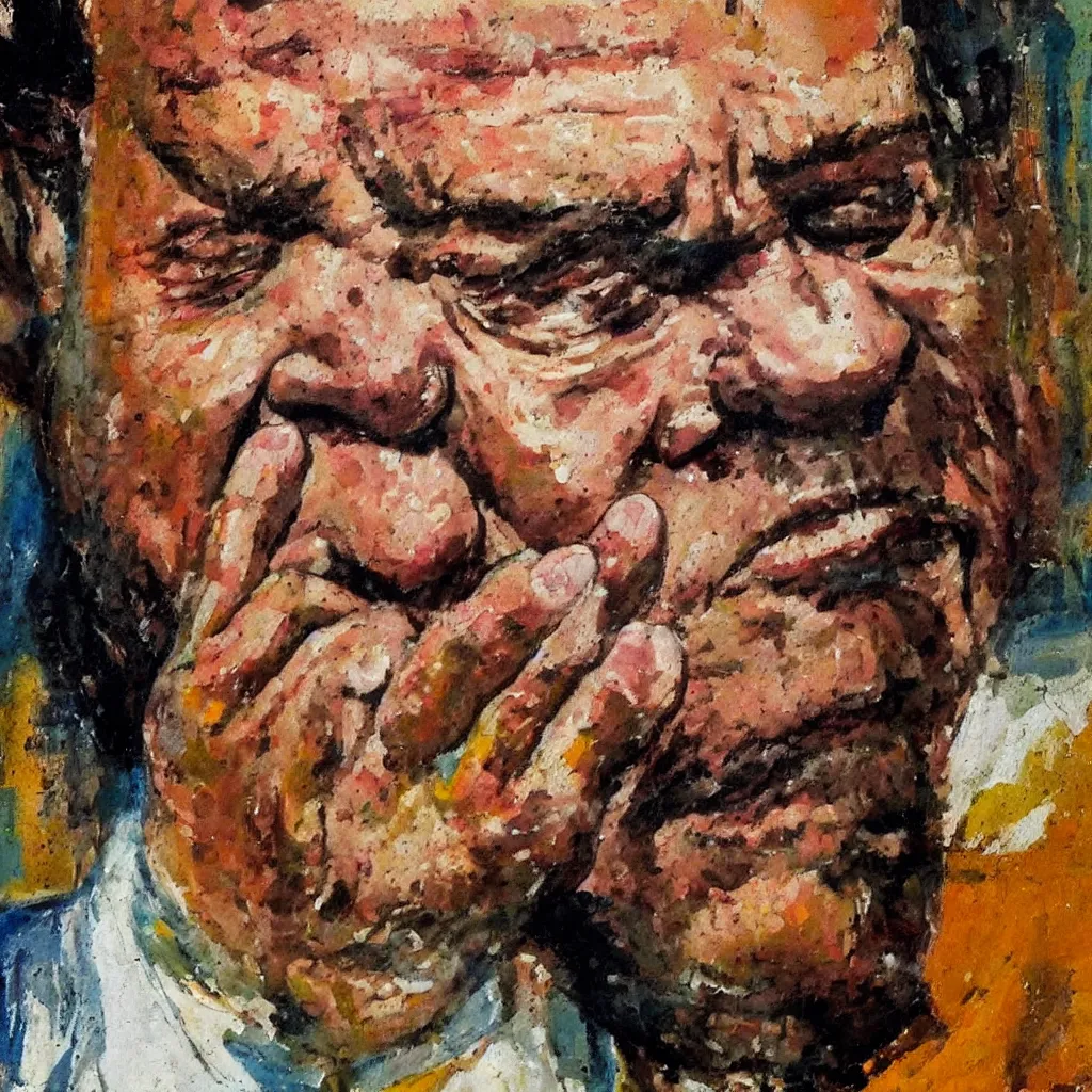 Prompt: Jack Nicholson painted in the style of the old masters, painterly, thick heavy impasto, expressive impressionist style, painted with a palette knife