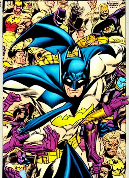 Image similar to 1 9 9 8 issue of jla cover depicting batman by ed mcguinness, masterpiece ink illustration,