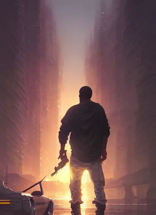 Image similar to highly detailed portrait kanye holding ak in gta v stephen bliss unreal engine fantasy art by greg rutkowski loish rhads ferdinand knab makoto shinkai lois van baarle ilya kuvshinov rossdraws tom bagshaw global illumination radiant light detailed intricate environment