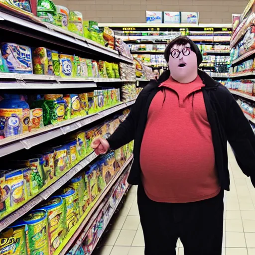 Image similar to obese harry potter in the grocery store, 4 k