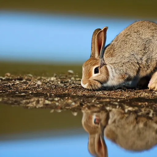 Image similar to a rabbit eating edelweiss on a mountain lake, close - up shot