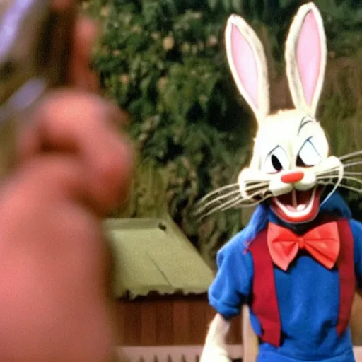 Image similar to Danny Trejo as Bugs Bunny from Looney Tunes, live action movie, set photo in costume, cosplay, photograph