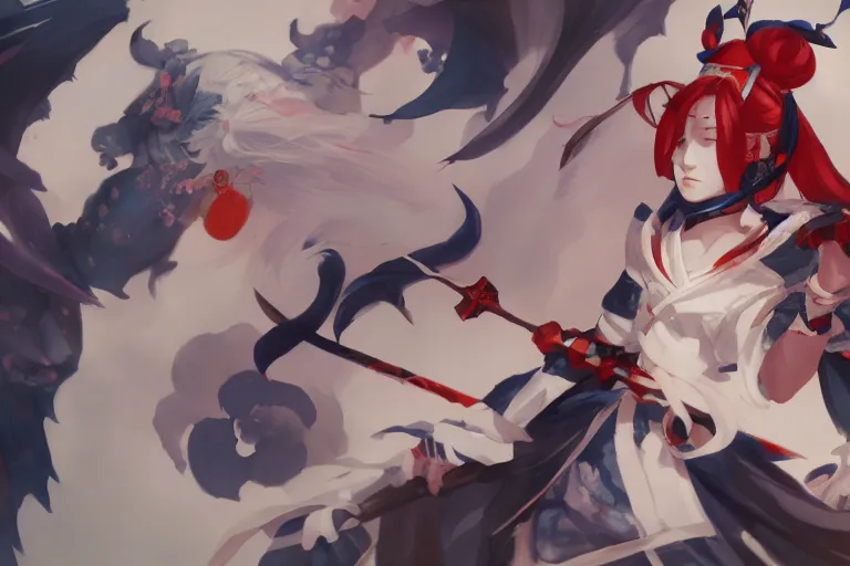 Image similar to Onmyoji detailed art, artstation, by HANa Lin,by Yoshitaka Amono, by BuChuo Liu