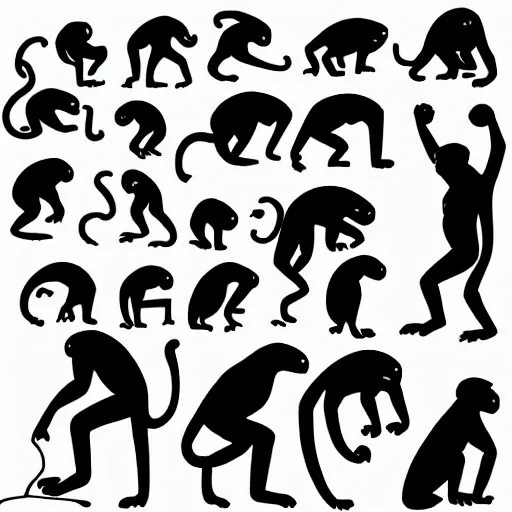 Image similar to evolution, monkey to man, silhouette, hyper realistic