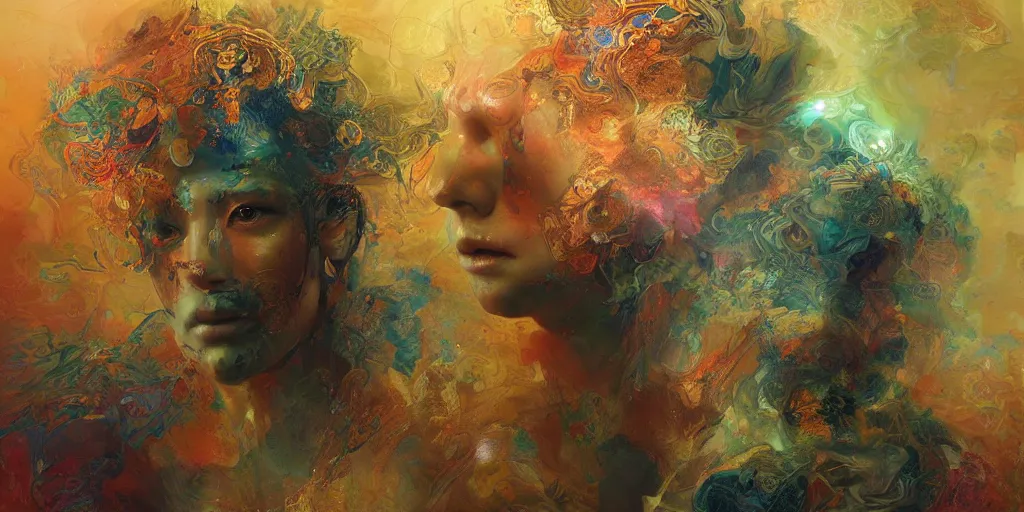 Image similar to Psychedelic visions of ones higher self by Stanley Artgerm Lau, Ruan Jia and Fenghua Zhong