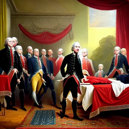 Image similar to oil painting Life of George Washington Deathbed but everyone is looking at glowing iPhones